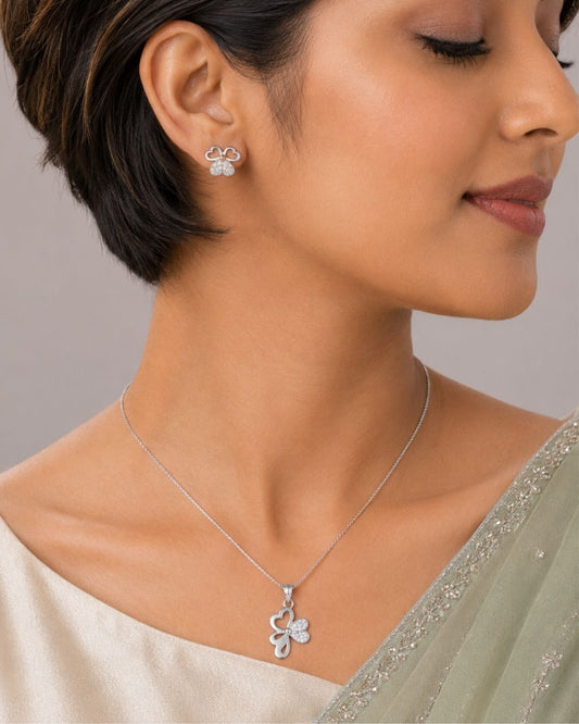 Butterfly Heart Silver Finish AD Pendant Set