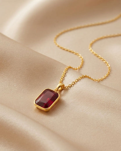 Red Rectangular Stone Pendant Necklace