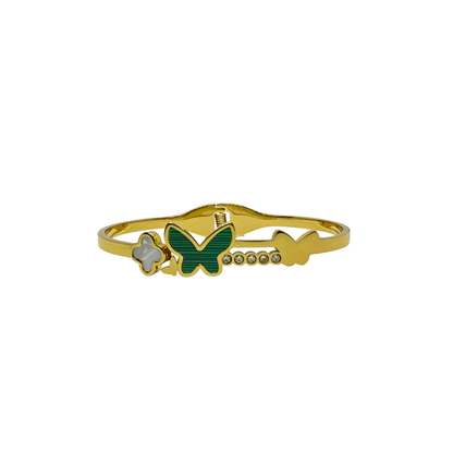 Gold Bracelet for Women with green butterfly charm on a white background