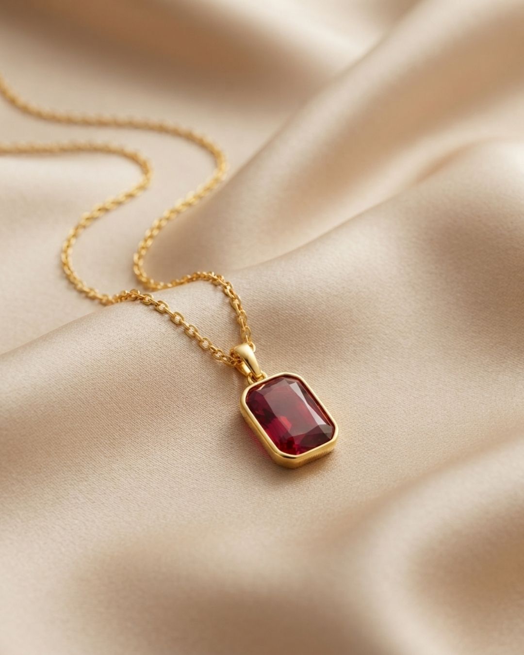 Red Rectangular Stone Pendant Necklace