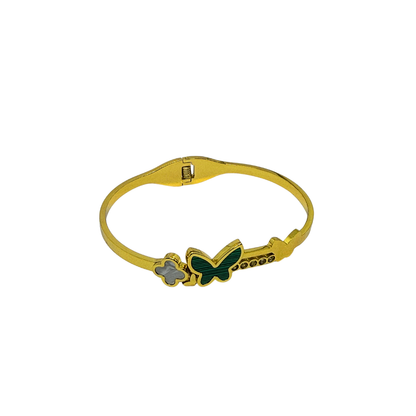 Gold Bracelet for Women with a green butterfly charm on a white background
