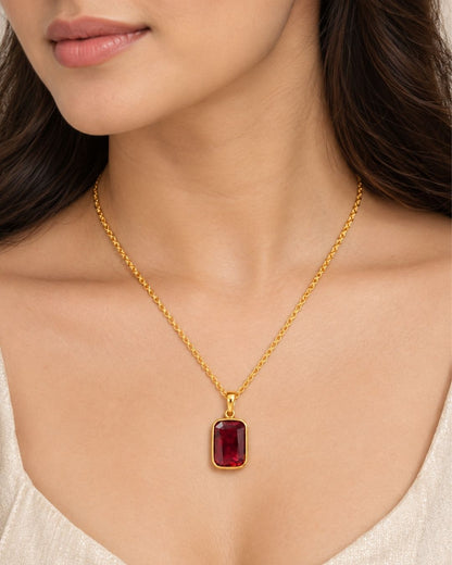 Red Rectangular Stone Pendant Necklace