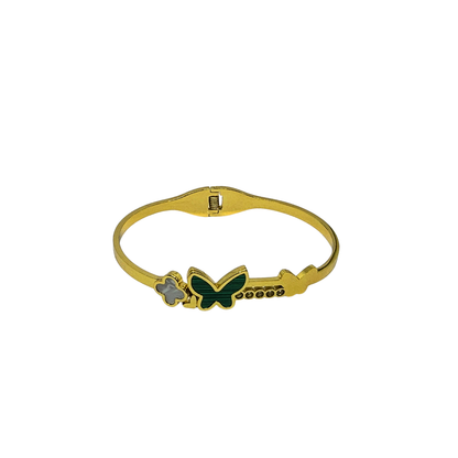 Gold Bracelet for Women with a green butterfly charm on a white background