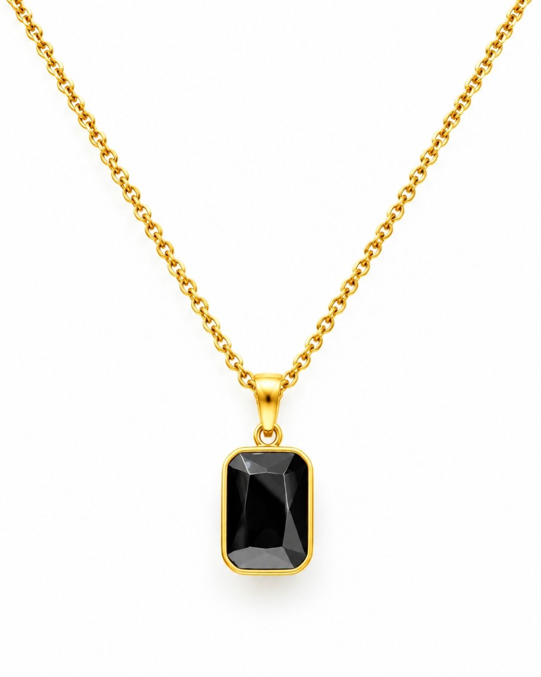 Black Rectangular Stone Pendant Necklace