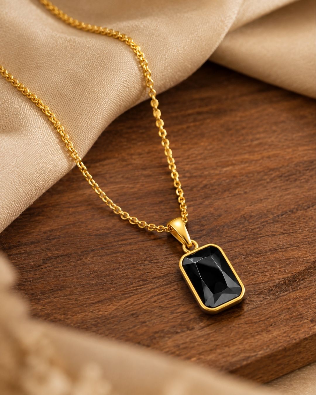 Black Rectangular Stone Pendant Necklace