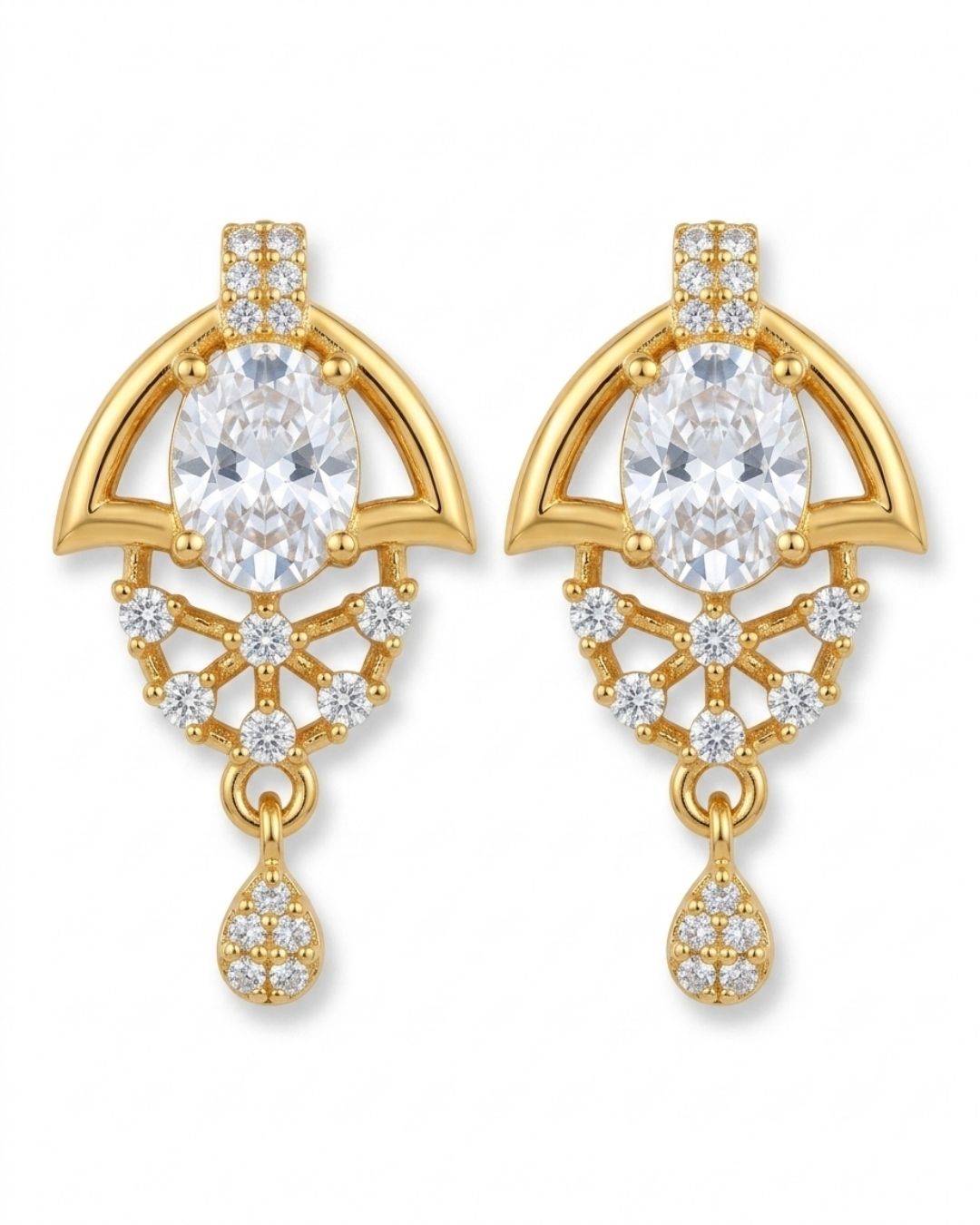Oval Halo Gold Plated Wedding Jewellery Pendant Set