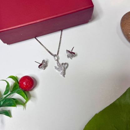 Butterfly Pendant Necklace with Matching Earrings