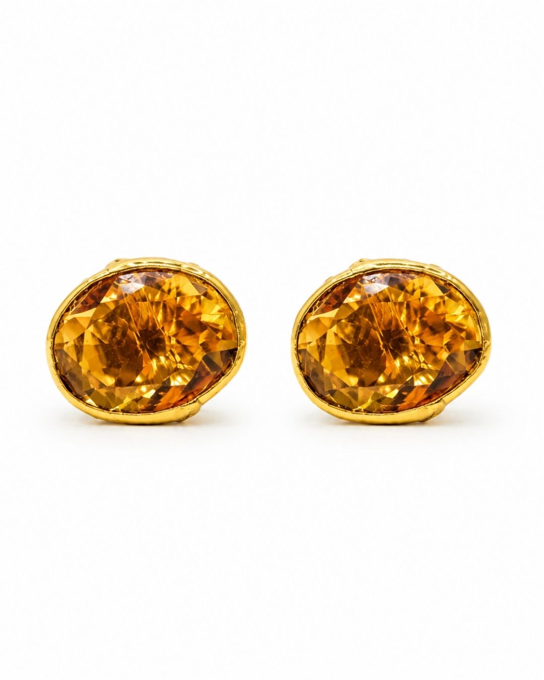 Amber Oval Stone Stud Earrings for Women