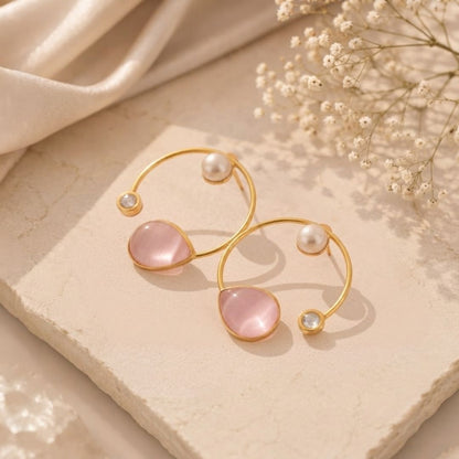 Gold Plated Handmade Pink Teardrop Hoop Earrings