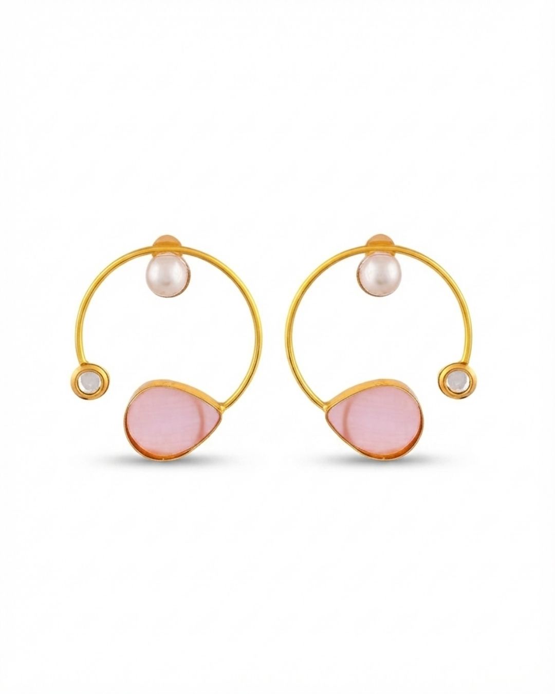 Gold Plated Handmade Pink Teardrop Hoop Earrings