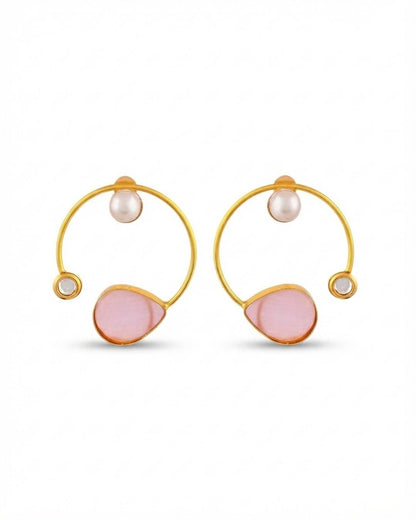 Gold Plated Handmade Pink Teardrop Hoop Earrings