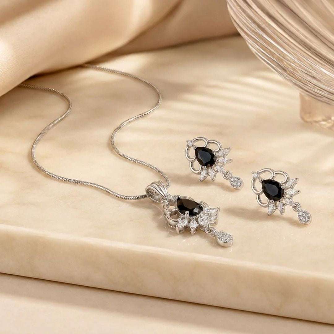 Midnight Elegance Silver Finish AD Pendant Set