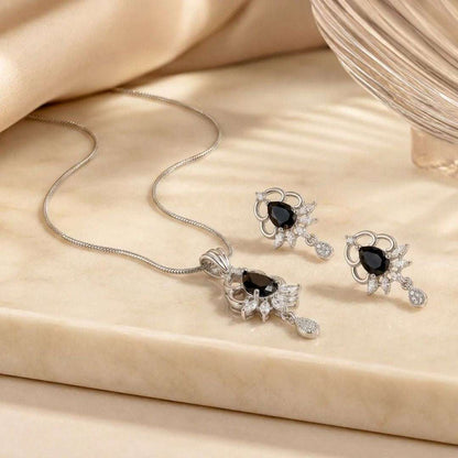 Midnight Elegance Silver Finish AD Pendant Set