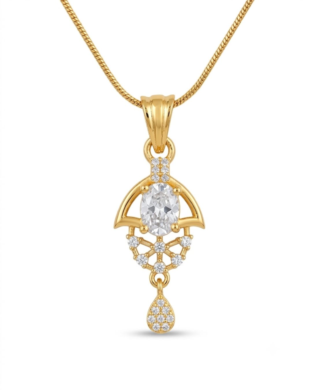 Oval Halo Gold Plated Wedding Jewellery Pendant Set