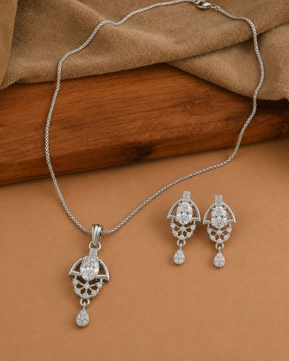 Oval Halo Silver Finish AD Pendant Set