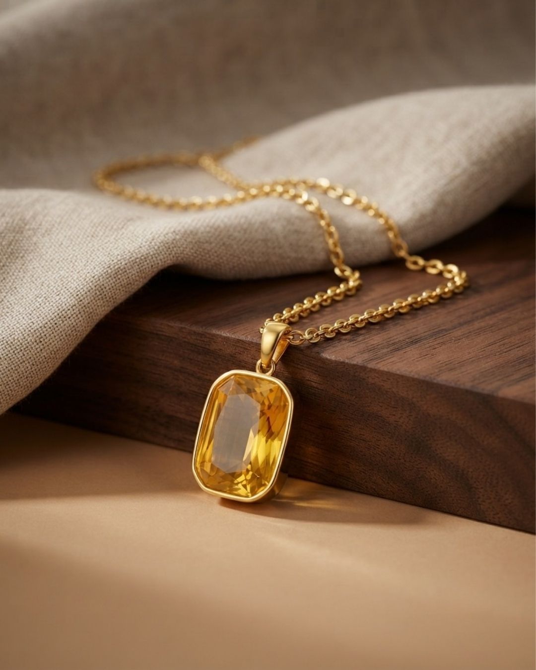 Gold Plated Yellow Rectangular Pendant for Women