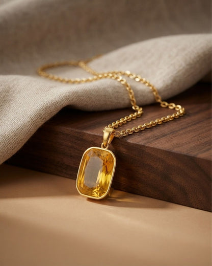 Gold Plated Yellow Rectangular Pendant for Women