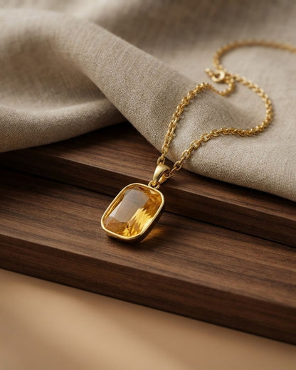 Gold Plated Yellow Rectangular Pendant for Women