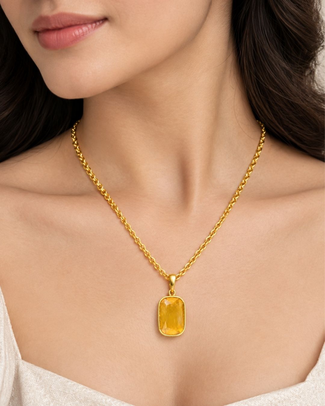 Gold Plated Yellow Rectangular Pendant for Women