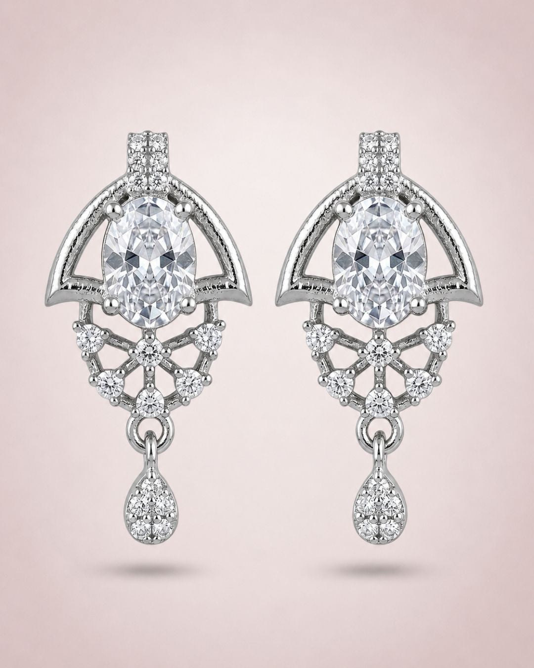 Oval Halo Silver Finish AD Pendant Set