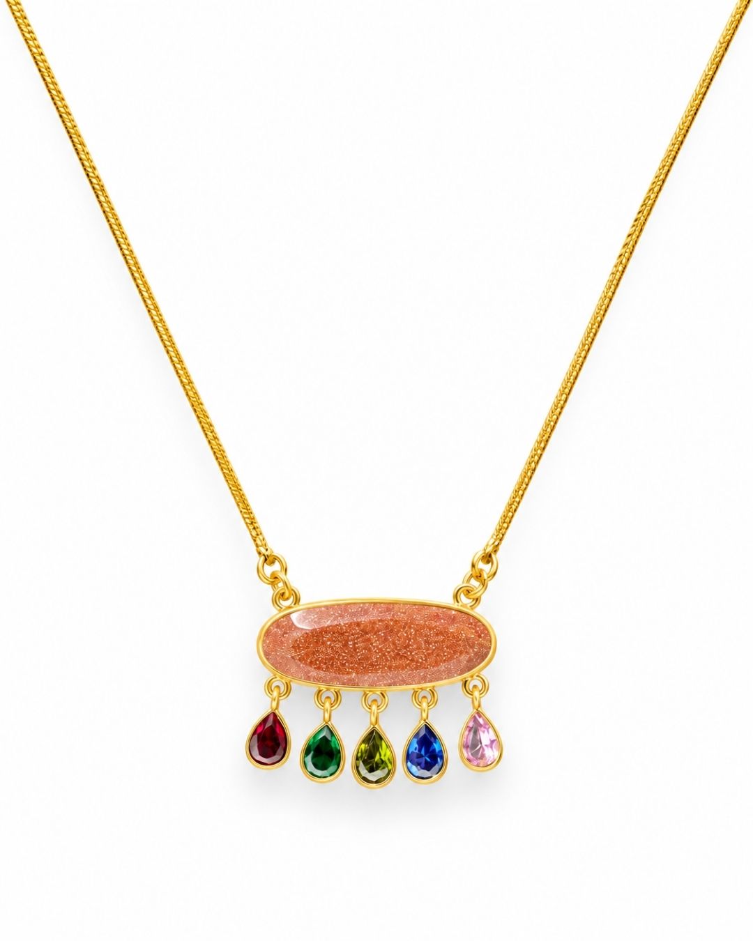 Peach Oval Centre Pendant with Colourful Drops