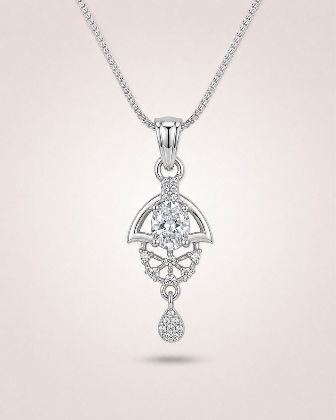 Oval Halo Silver Finish AD Pendant Set