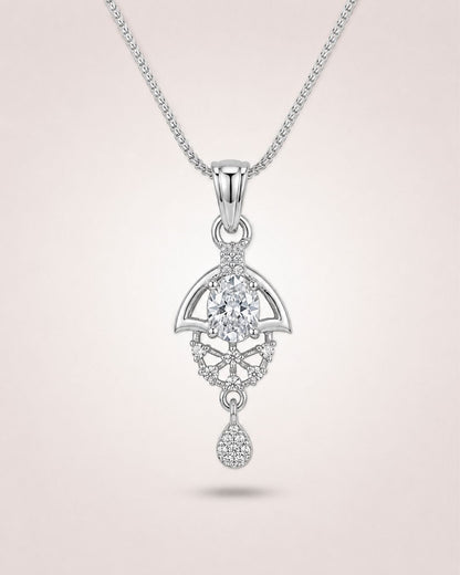 Oval Halo Silver Finish AD Pendant Set