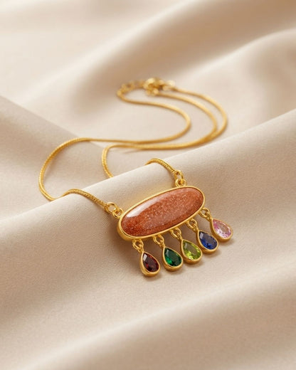 Peach Oval Centre Pendant with Colourful Drops