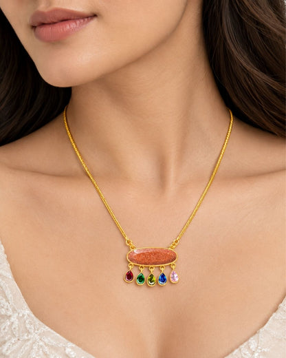 Peach Oval Centre Pendant with Colourful Drops