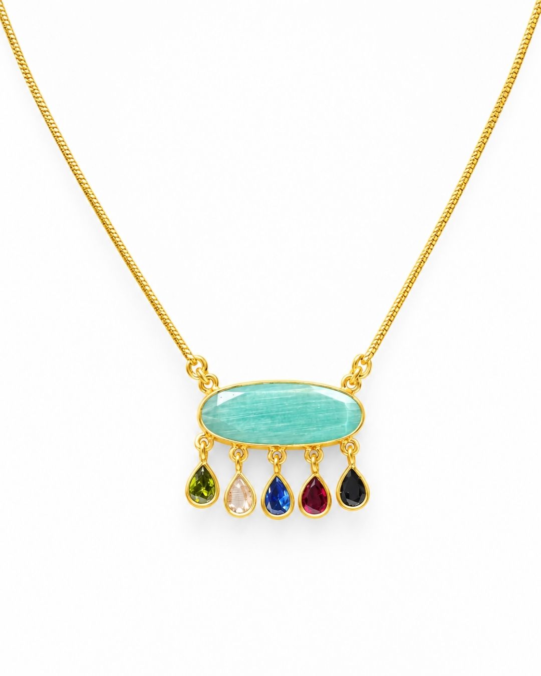 Oval Centre Stone Pendant with Colourful Drops