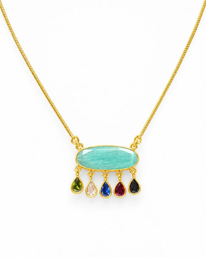 Oval Centre Stone Pendant with Colourful Drops