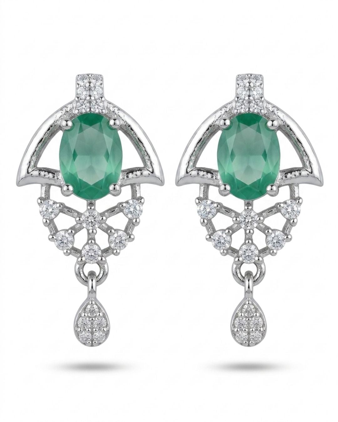 Green Bloom Silver Finish Wedding Jewellery Pendant Set