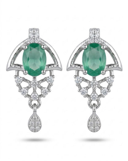 Green Bloom Silver Finish Wedding Jewellery Pendant Set