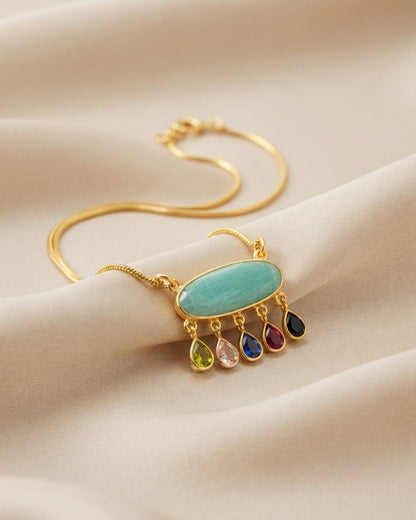 Oval Centre Stone Pendant with Colourful Drops