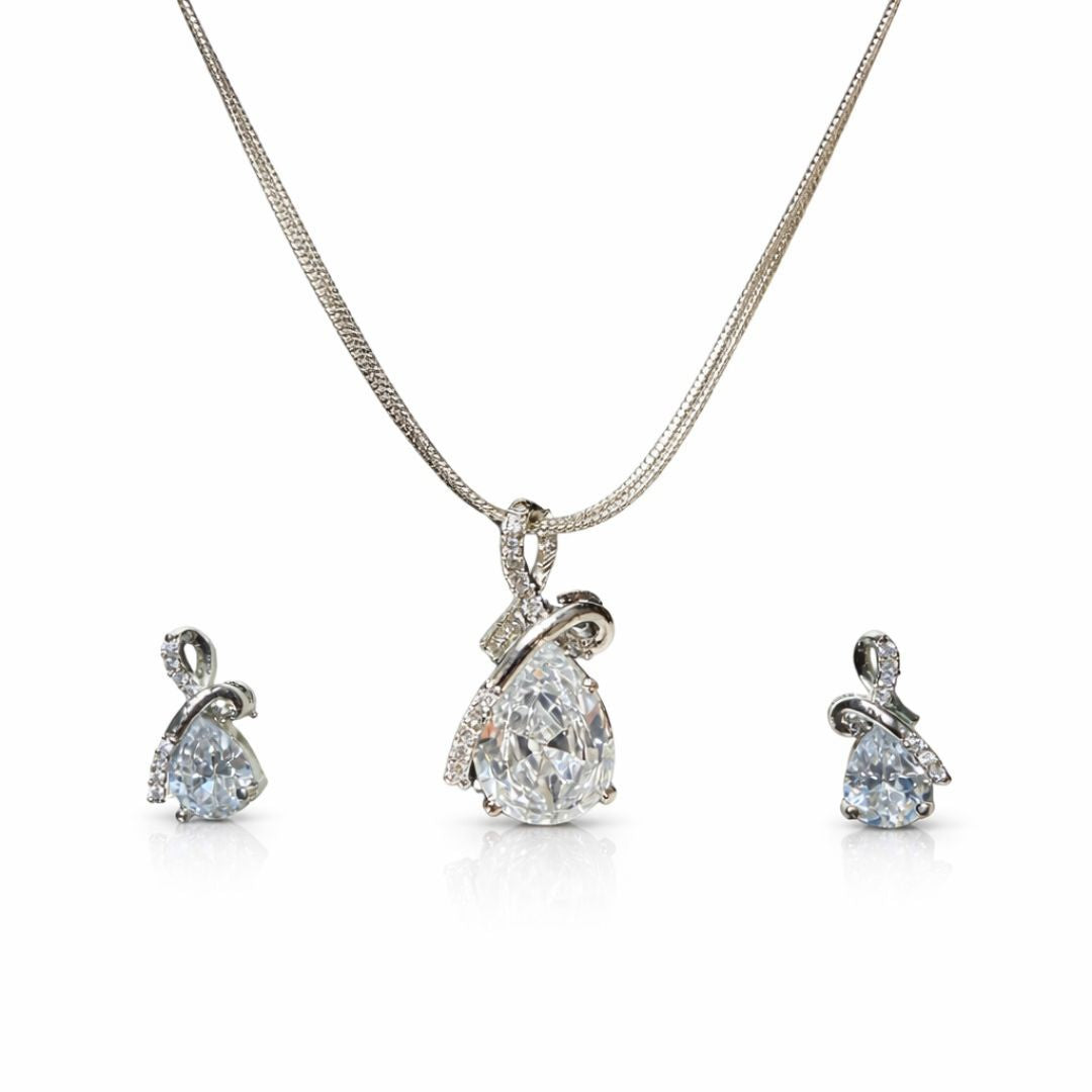 Teardrop Pendant Necklace with Matching Earrings