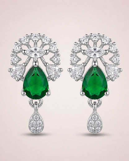 Emerald Bloom Silver Finish Wedding Jewellery Pendant Set