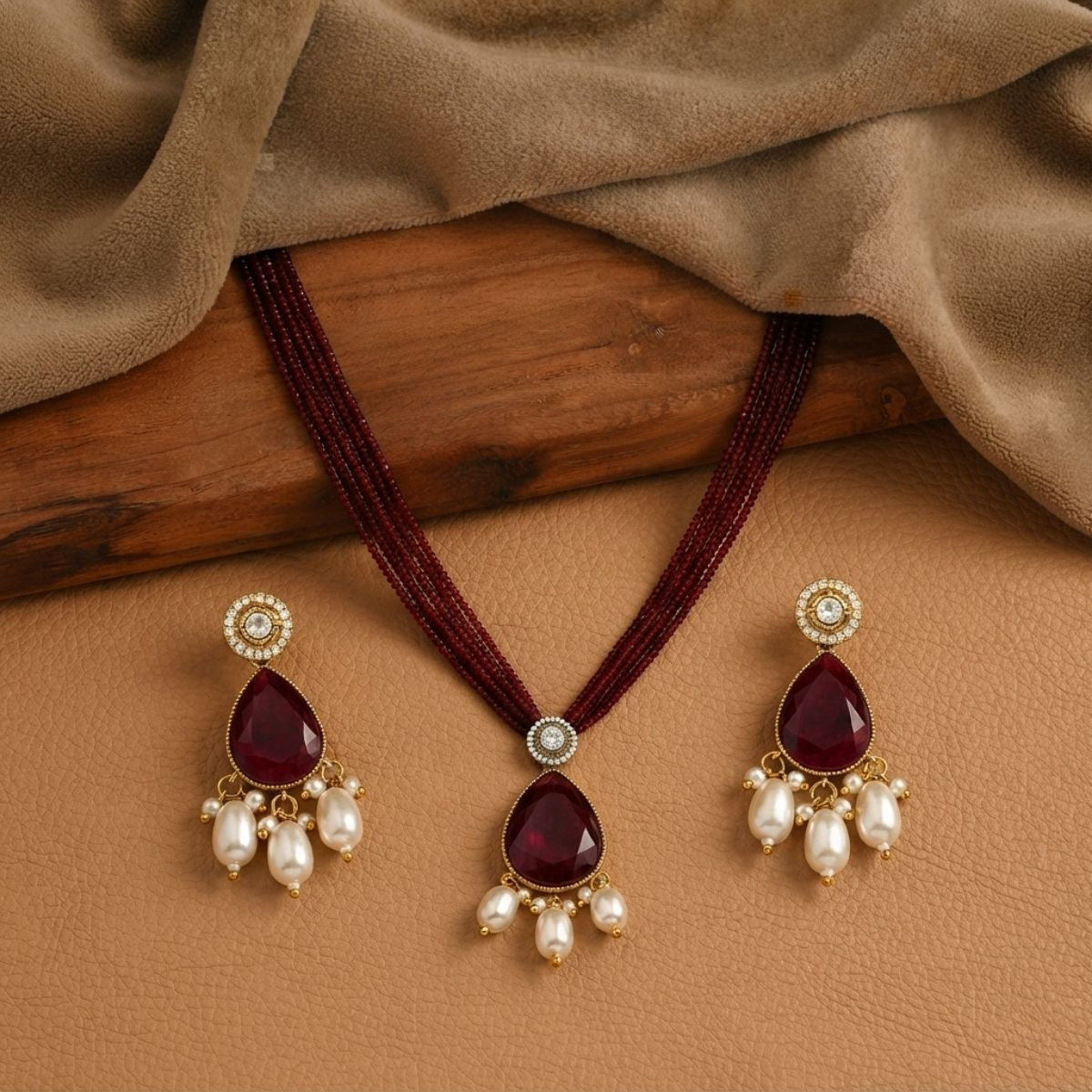 Royal Maroon Victorian Pearl Necklace