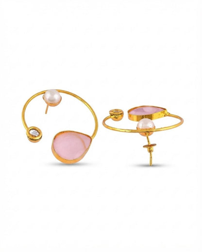 Gold Plated Handmade Pink Teardrop Hoop Earrings