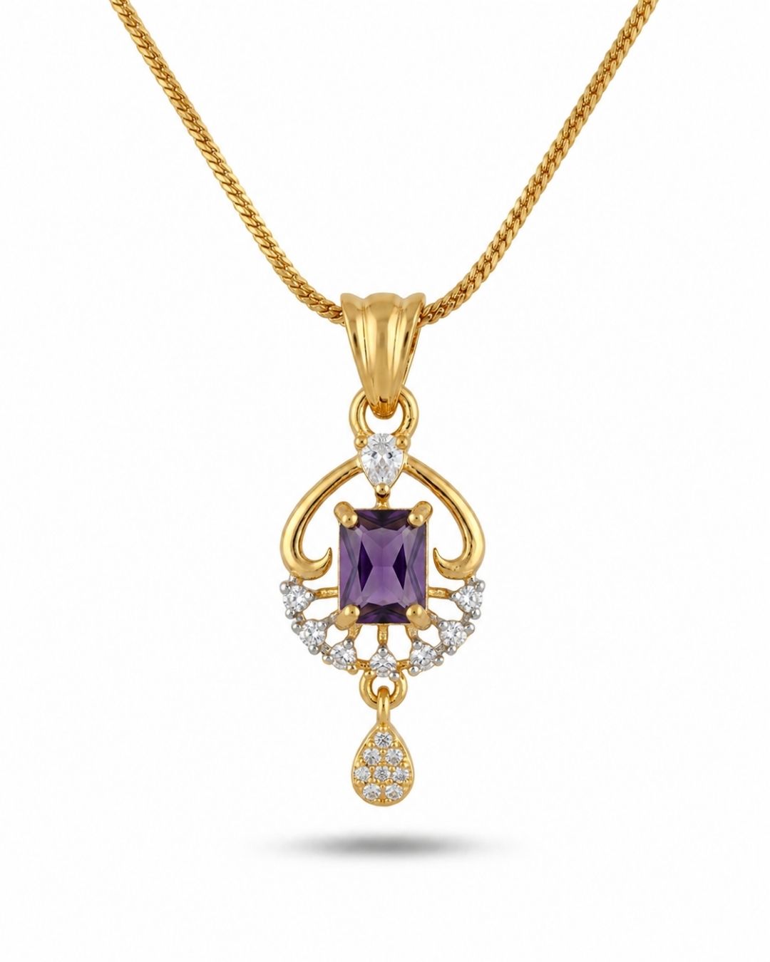 Royal Amethyst Gold Finish Party Wear Pendant Set