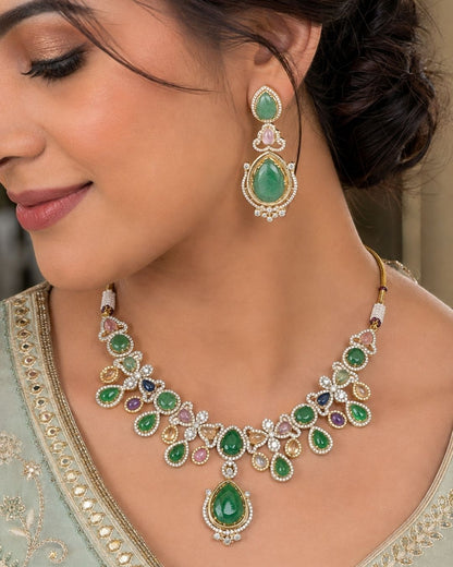 Sabyasachi Inspired Turkish  Pota Necklace with Teardrop Centrepiece