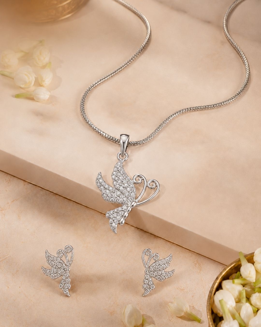 Butterfly Pendant Necklace with Matching Earrings