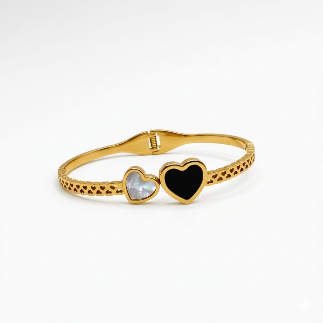 Gold Plated Bracelet for Women with heart-shaped charms on a white background