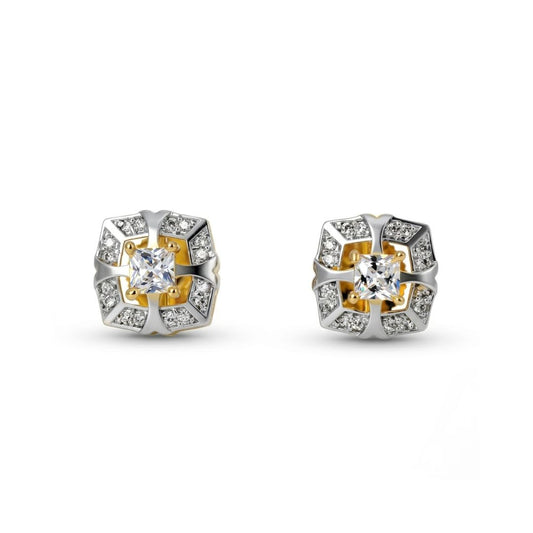 Belaci AD Dual-Tone Floral Diamond Studs for Women