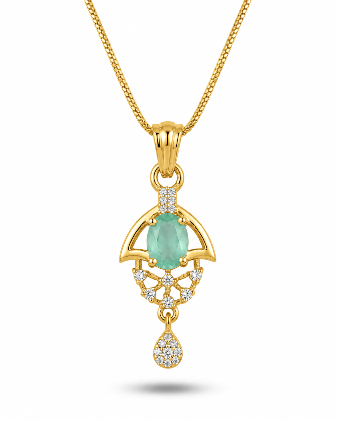 Green Halo Gold Finish Wedding Jewellery Pendant Set
