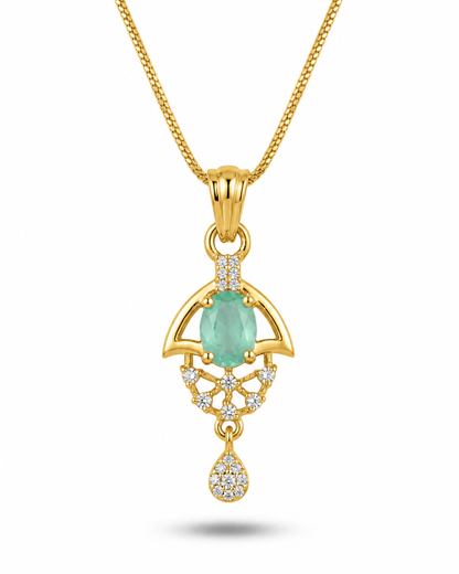 Green Halo Gold Finish Wedding Jewellery Pendant Set