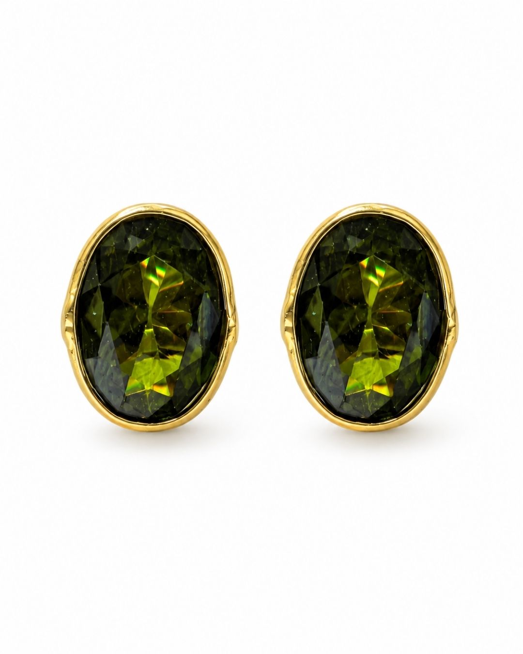 Olive Oval Stone Stud Earrings for Women
