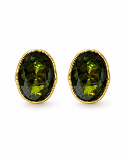 Olive Oval Stone Stud Earrings for Women