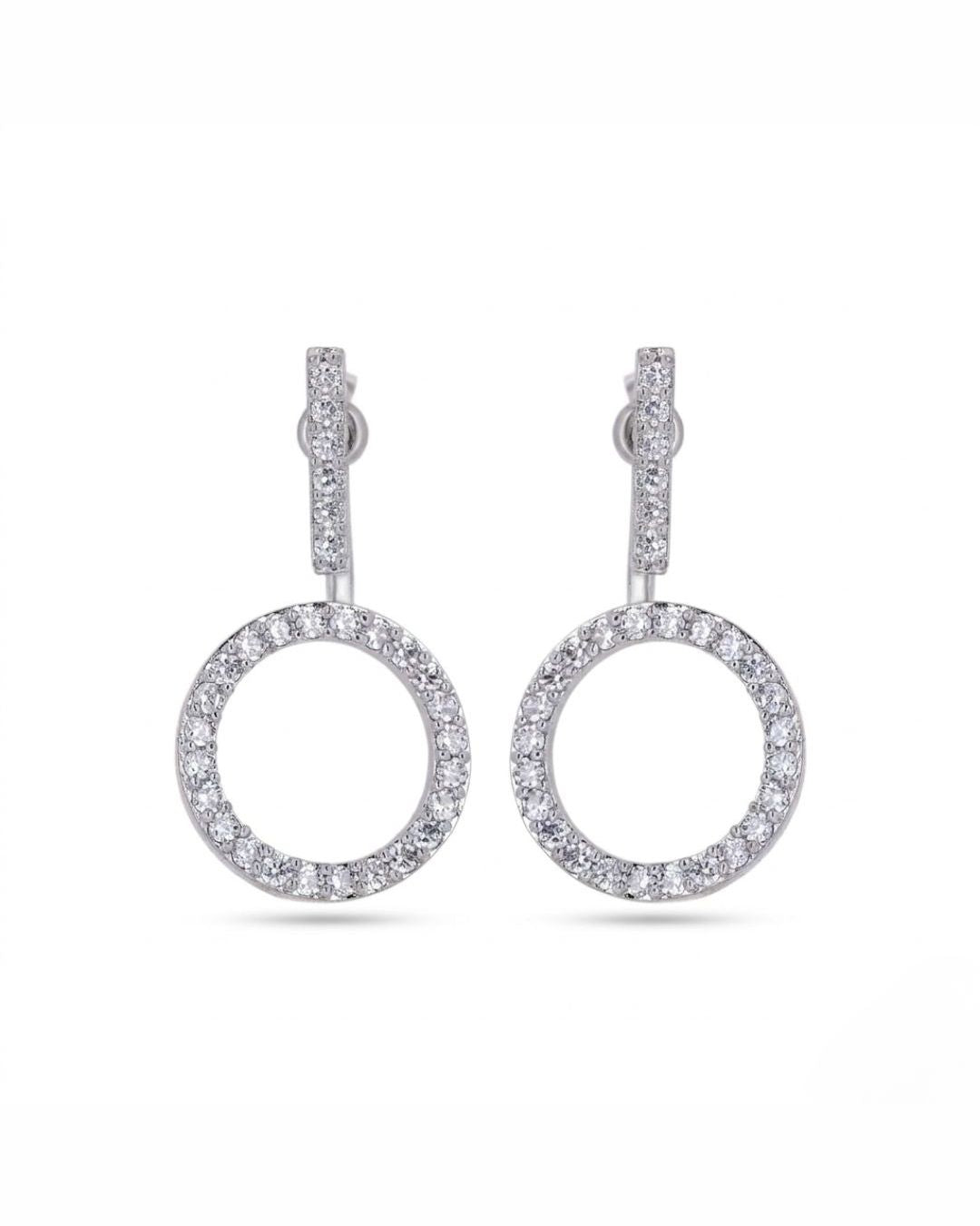 Open Circle American Diamond Silver Finish AD Stud Earrings for Women