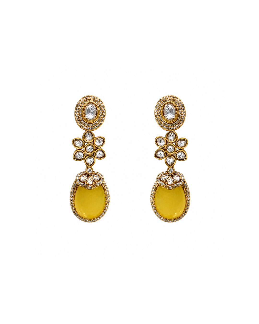 Sabyasachi inspired Polki Yellow Drop Earrings for Women