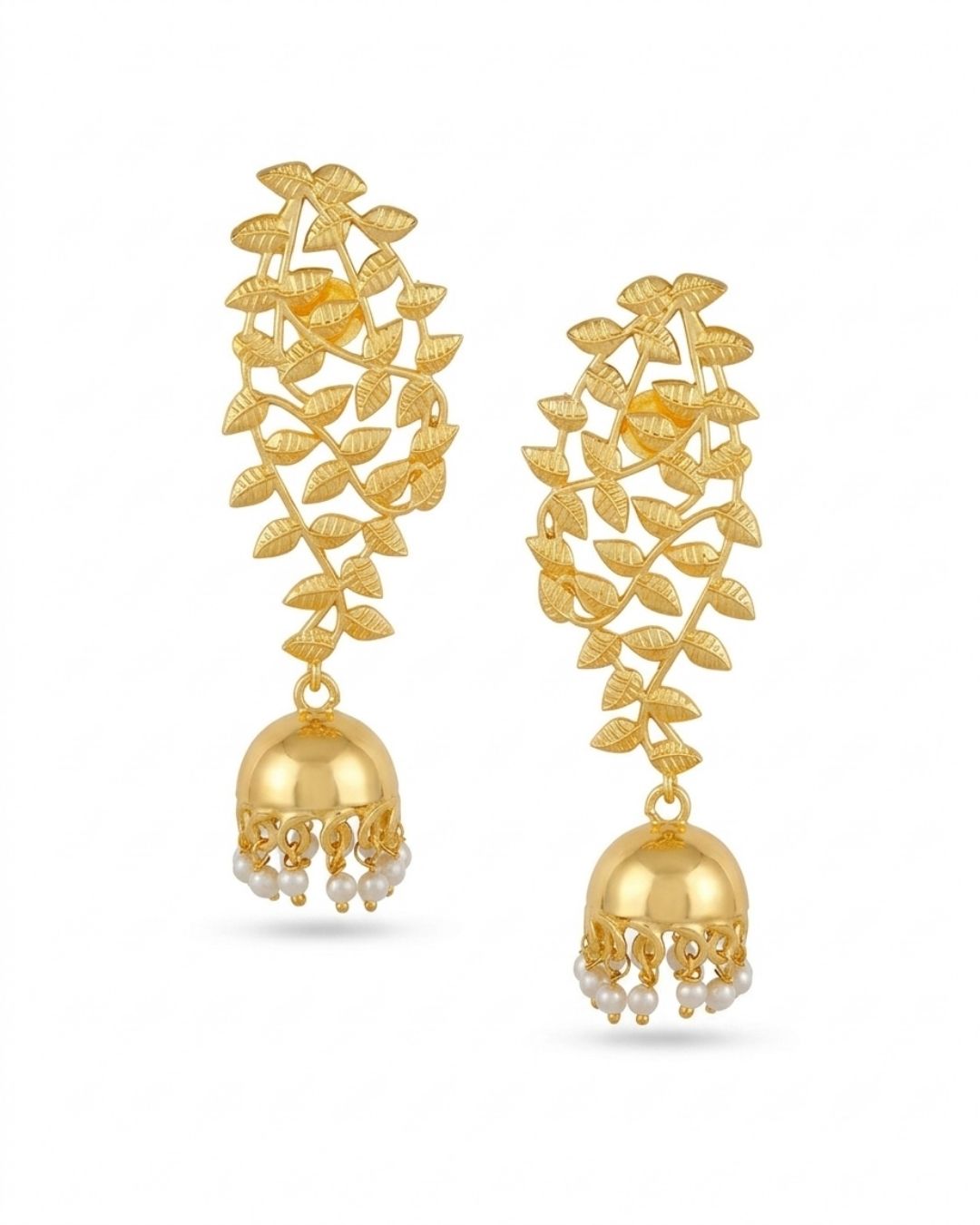 Leaf Vine Jhumka Pearl Earrings
